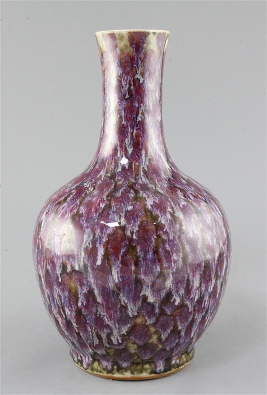 A Chinese purple splashed porcelain bottle vase, 19th century, height 30.5cm